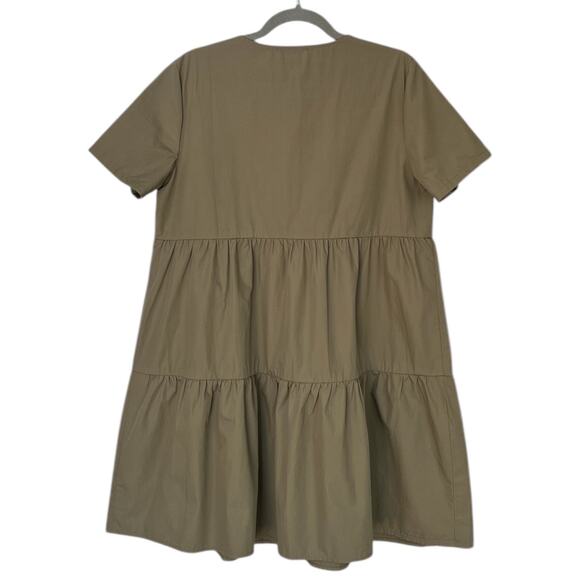 Madewell Button-Front Short-Sleeve Tiered Mini Dress Cotton Poplin Green NWT M - Picture 7 of 9